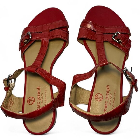 MARC JOSEPH Women's Terrace Round Toe Flat Sandals - Red Croc, Size US 7 - Picture 6 of 11